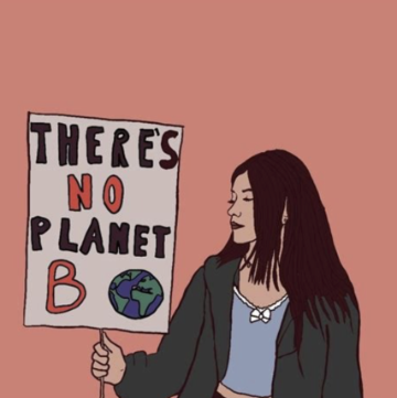 painting of woman holding There is no Planet B